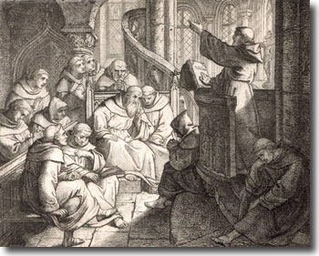 Luther predigt im Kloster vor Staupitz und den anderen Klosterbrüdern.